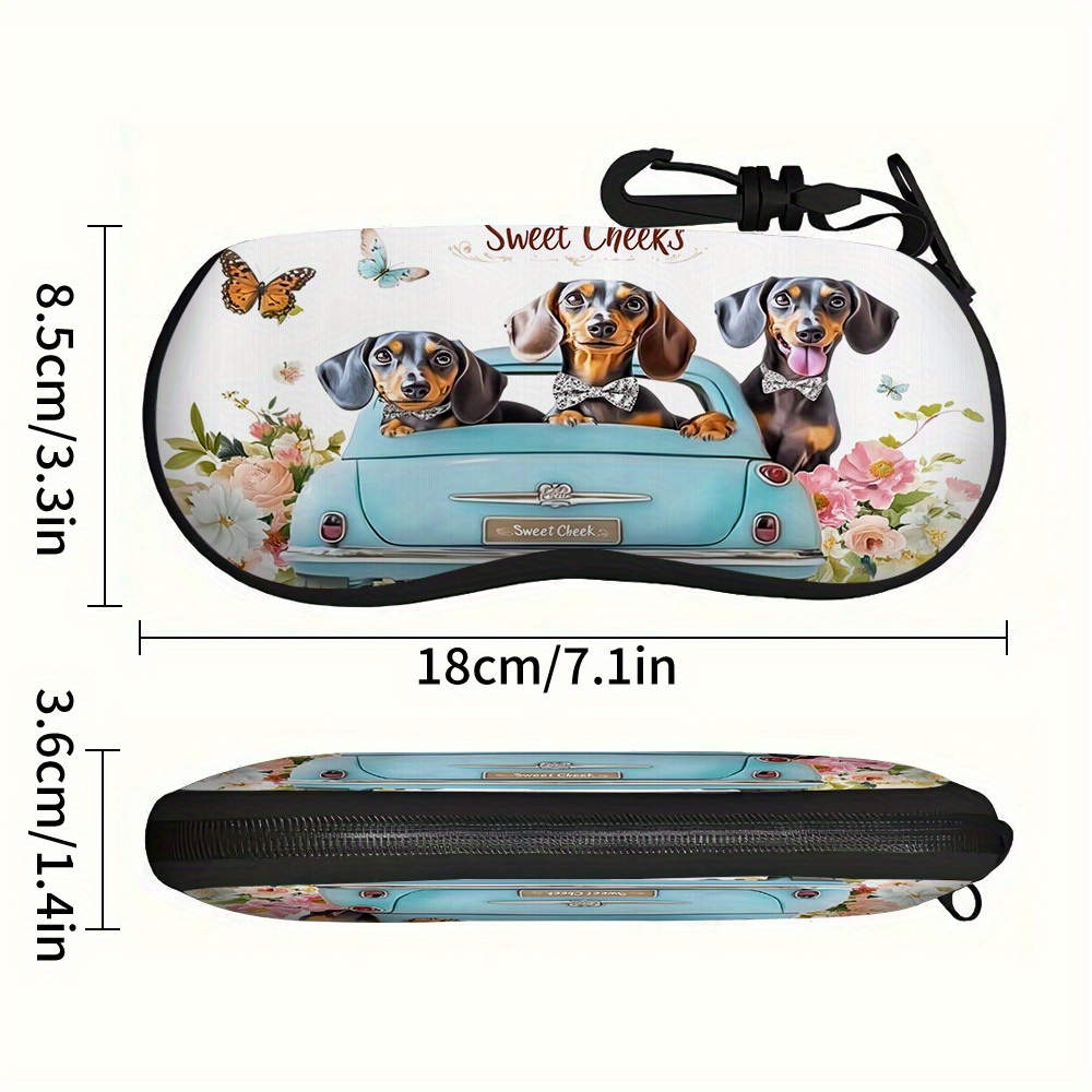 E-shop ., Niedliches Brillenetui mit Auto- und Hunde-Muster, für Brillen, Geldbörsen oder Zubehör, Design, Süße Brillenbox, Geeignet für Männer und
