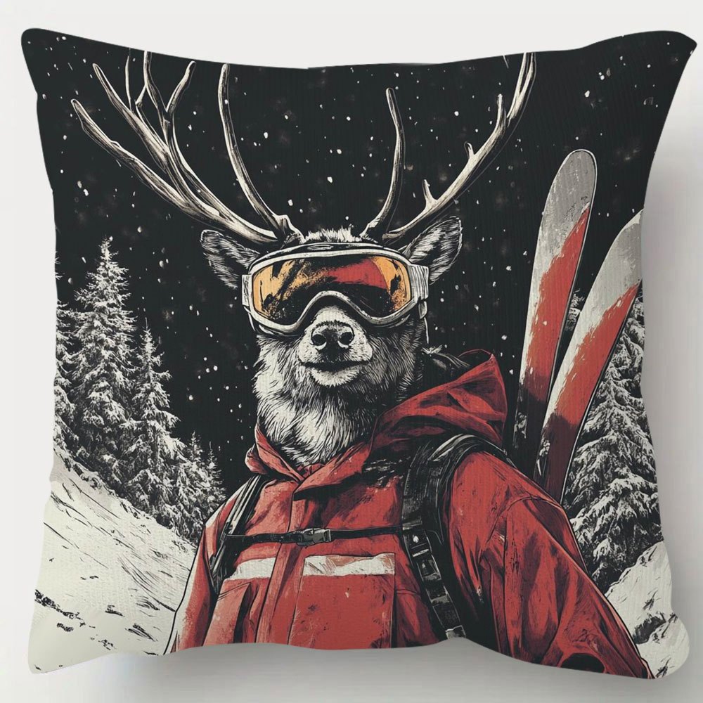 TEMU 1pc, Double-side Short Pillow Case, Stagstag Lover Gift Ski Throw Pillow Covers, 18inch*18inch, Suitable For Sofa, Living Room, Bedroom, Office