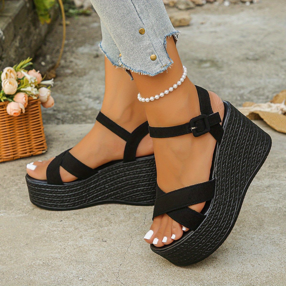 sandali estivi zeppa donne cinturino regolabile e chiusura a