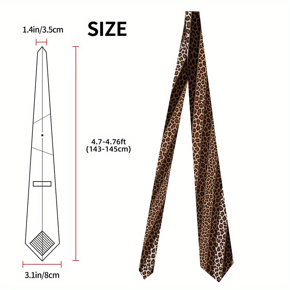 TEMU 1pc Men's Zebra Leopard Print Tie - Animal Pattern Polyester Necktie, Machine Washable 2400-density Fabric For Workplace, Halloween, Christmas &