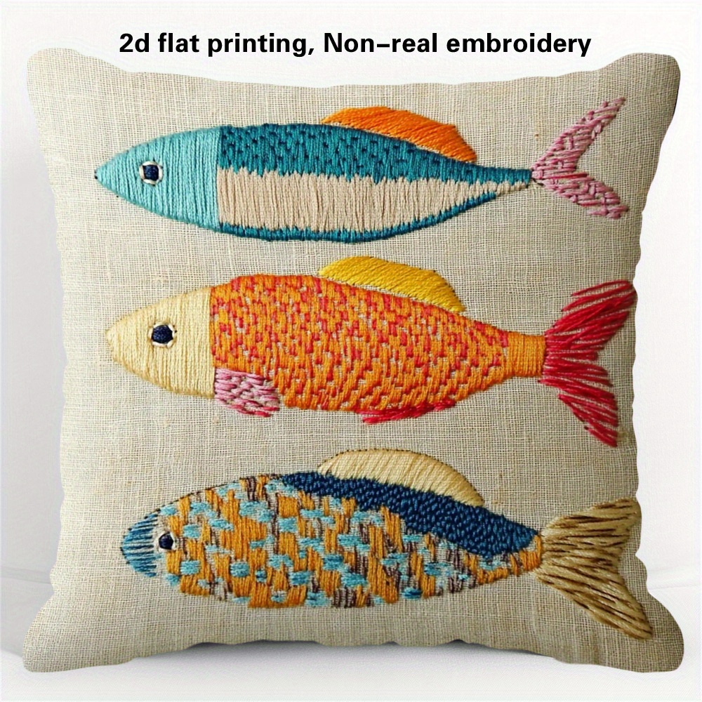 TEMU Housse de coussin 2D imprimée à plat, 1 pièce, motif poisson coloré, impression double face 2D pour la fête de l'Indépendance ou la fête des