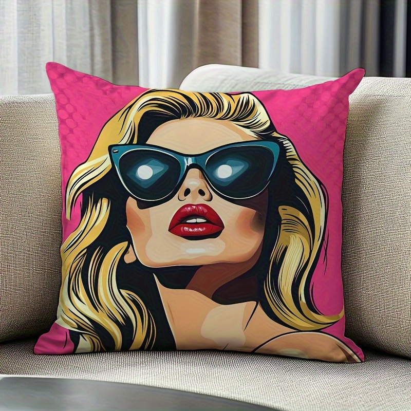 TEMU 1pc Modern Fashion Women' Pillowcase - Vibrant Pop , 18x18 Inches, Single-sided Print, Home, Office, Sofa, Bed Decor, Etc. Pillow Insert Not