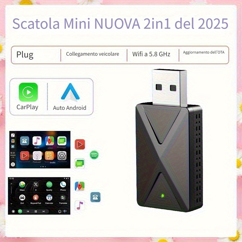 Adattatore CarPlay Wireless Volam 2025 - Trasforma Il Tuo CarPlay Cablato In Wireless, Compatibile Con IOS 10+ E Android 11+