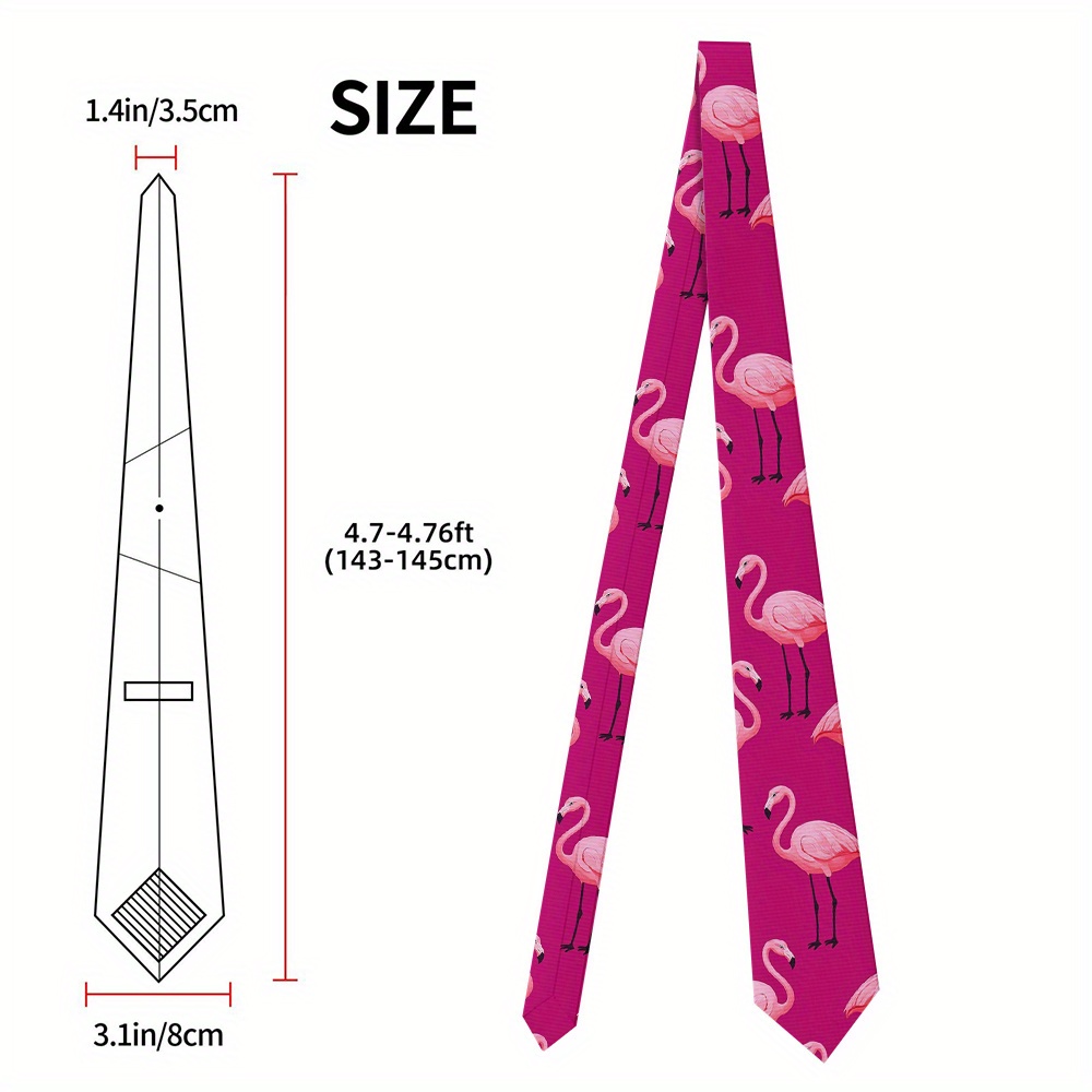 TEMU 1pc Men's Pink Flamingo Print Tie - Soft Polyester 2400-density Machine Washable, Vibrant For Business Meetings, Halloween, Christmas & -