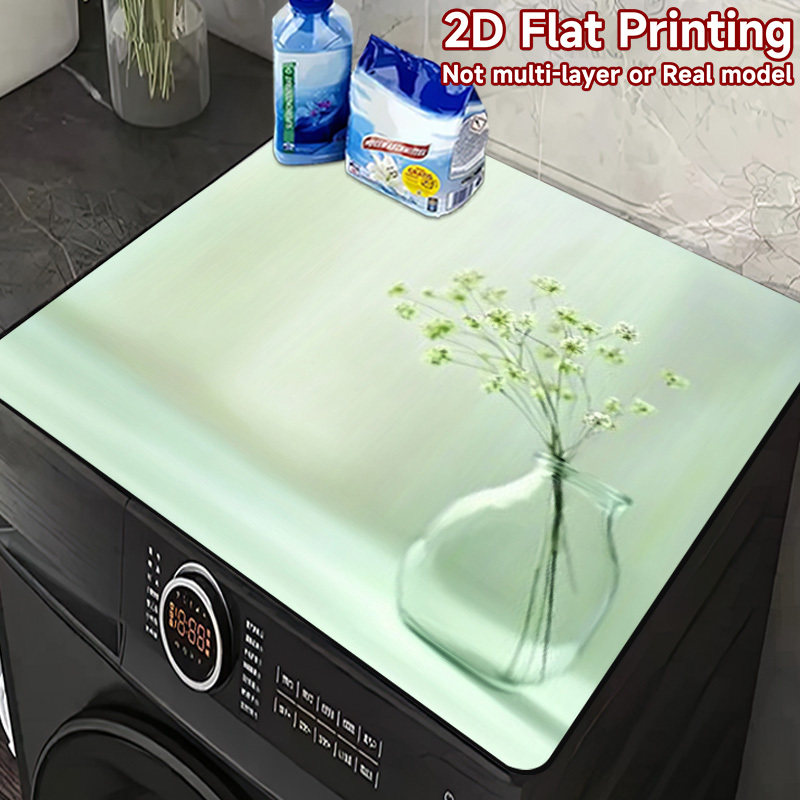 TEMU 1pc Green Flower 2d Flat Printing Washing Machine Mat - Absorbent Mat, Suitable For Washer Dryer Top, Decoration, Wear-resistant Design,