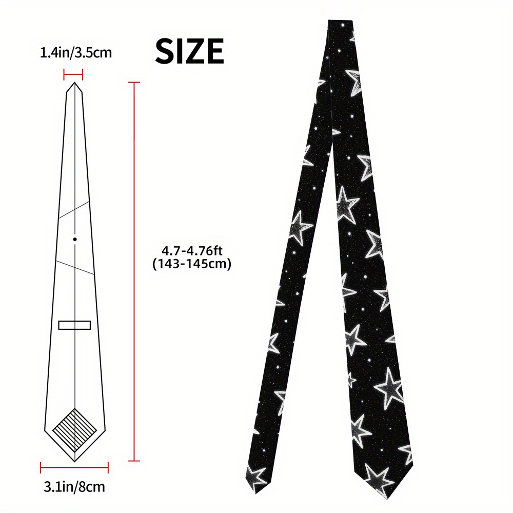 TEMU 1pc Black & White Starry Graffiti Tie - 8cm Wide Polyester Necktie For Men, Stylish Printed Design For Weddings, Parties & Formal Events, Formal