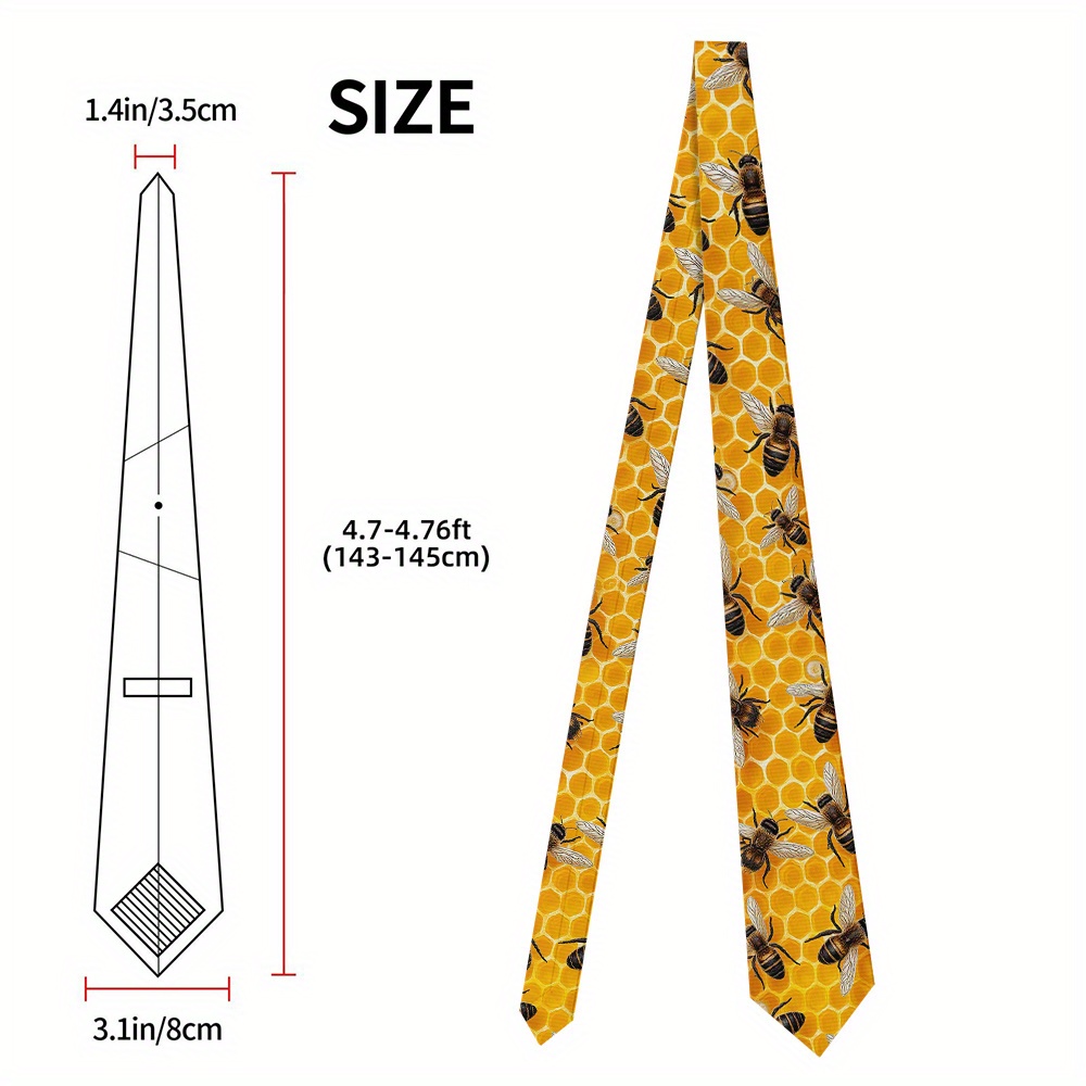 TEMU 1pc, Unique Honeycomb Bees Vintage Pattern 8cm Fun Tie For Men, Made From Durable Polyester, Accessory For Parties, Meetings, Or As A Gift For