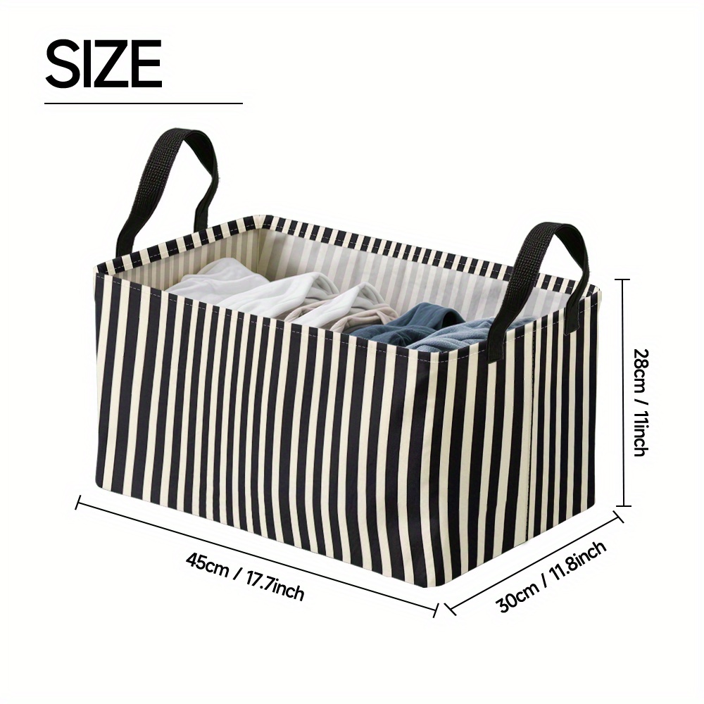 TEMU 1pièce Grand Panier de Rangement Carré À Texture À Rayures Marines, Panier Pliable Oxford Avec Cadre En Métal, Grand Panier D'organisation