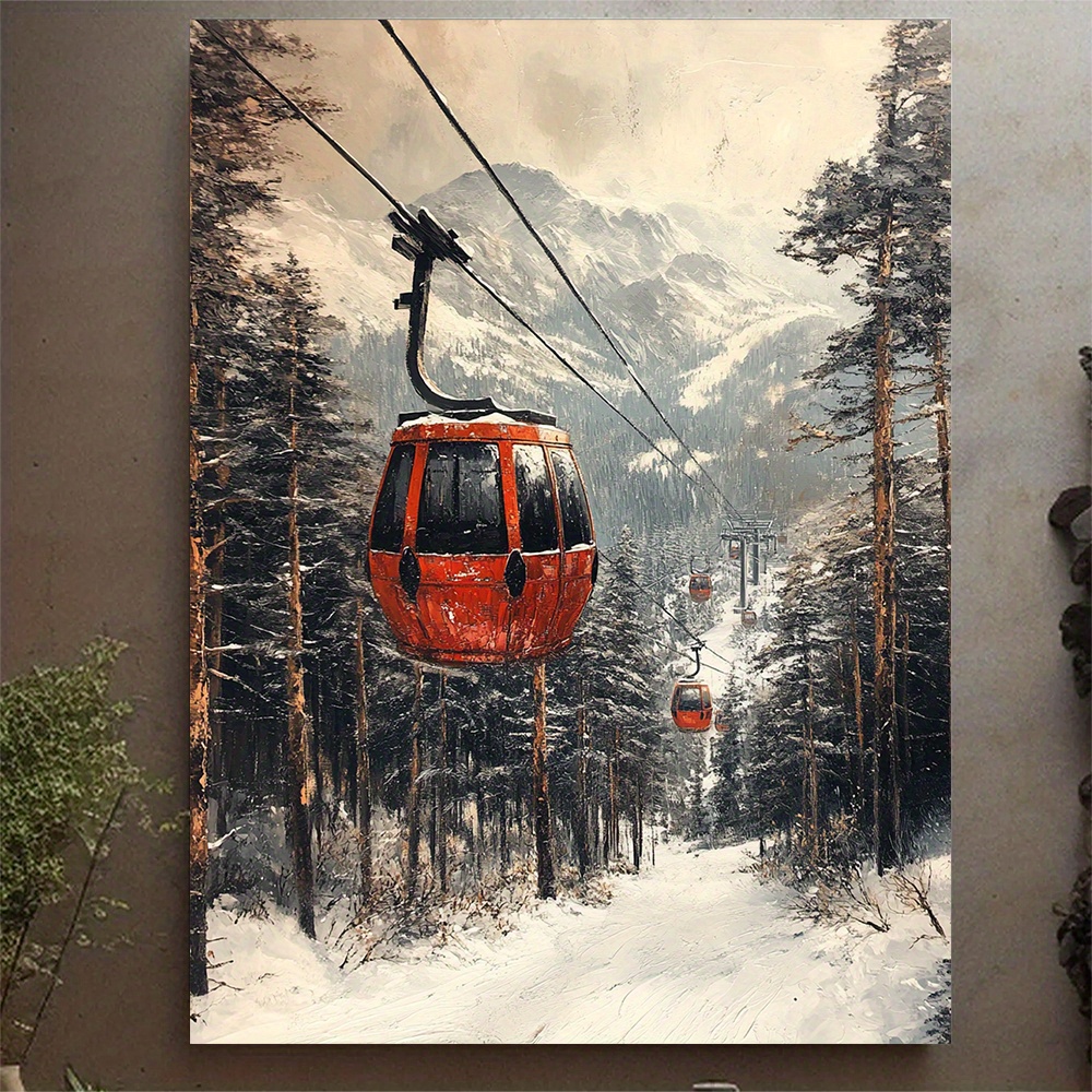 TEMU 1pc Large Vintage Ski Lift Canvas Print - Car & Alpine Gondola Wall Art Poster, 30.48"x40.64" (122x163cm) Winter For Home, Ski Resort Decor,