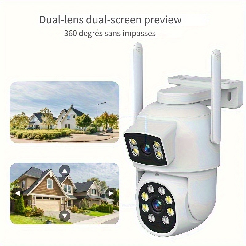 Caméra Surveillance Extérieure WiFi Solaire - Double Objectif 360°, Détection PIR, Vision Nuit Couleur