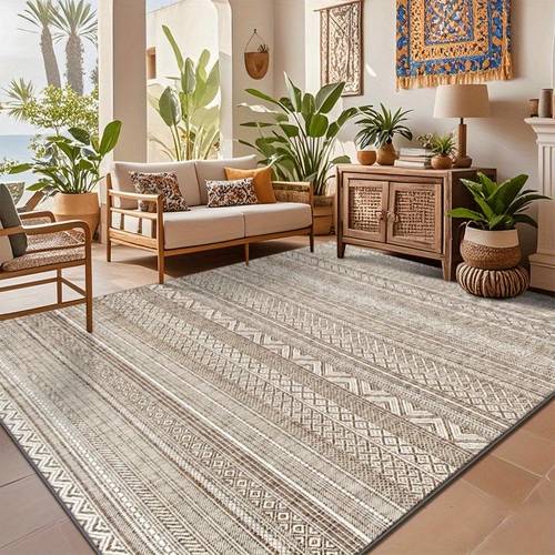 soft polyester geometric stripe decorative rug machine washable non shedding multi size options ideal for living room bedroom entryway and outdoor use