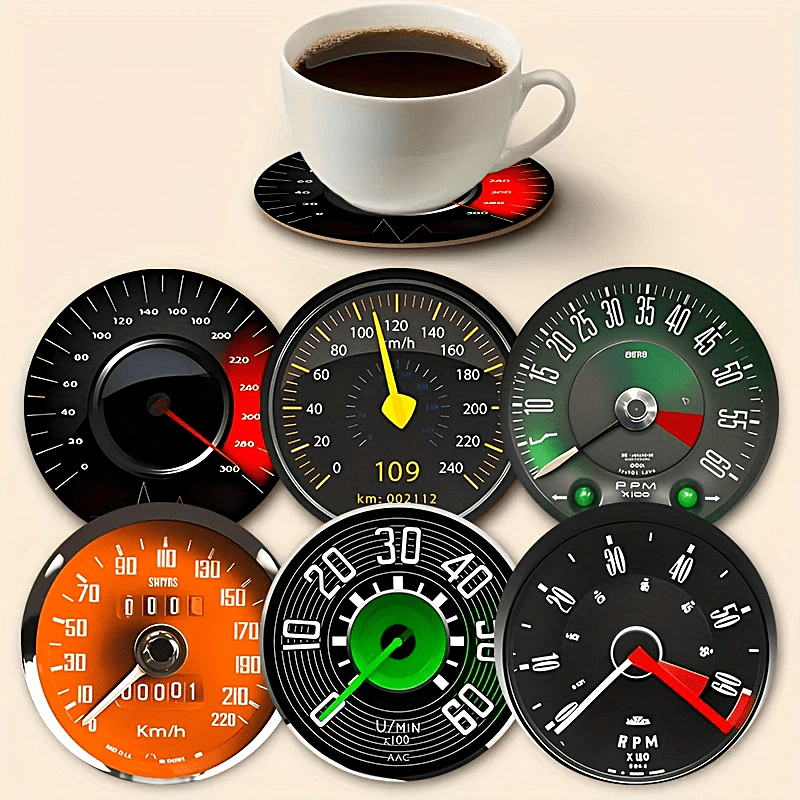 TEMU 6pcs Car Dashboard Coaster Set, Made Of Heat-resistant Synthetic Wood, Non-slip Kitchen Accessory. Suitable For Coffee, Beer, Afternoon Tea And