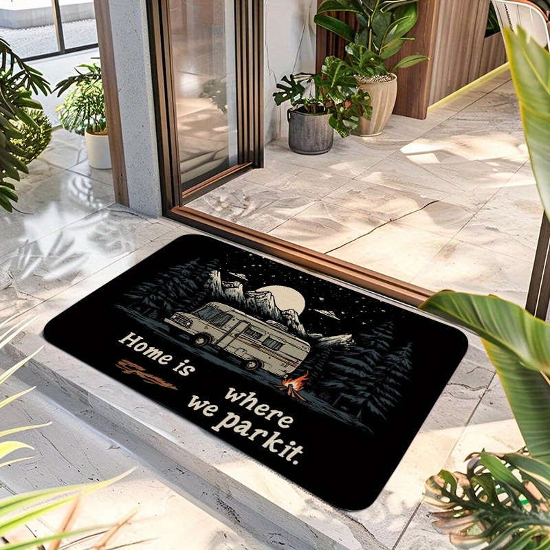 TEMU 1pc Welcome Doormat - " Where It" Design, 100% Polyester Indoor/outdoor Mat For Rv Owners, Camping Enthusiast Gift, Durable Rectangular Door Mat