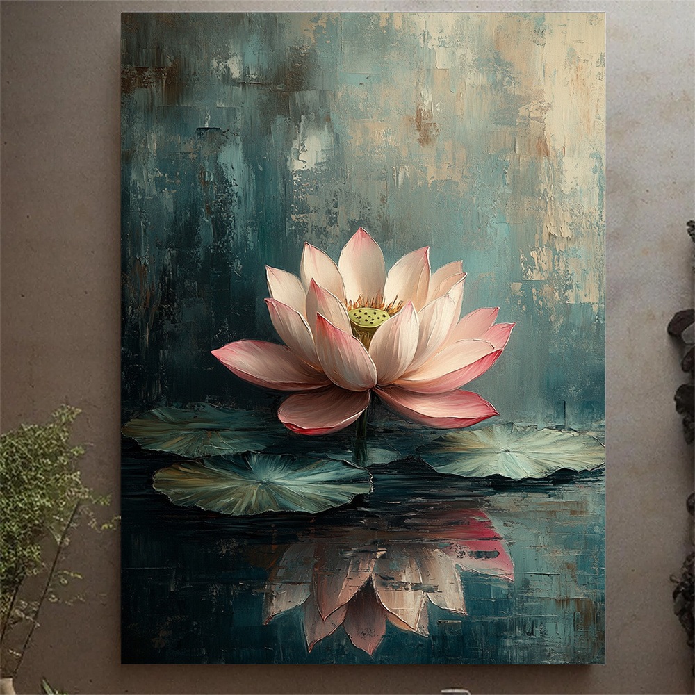 TEMU 1pc 12x16 Inch For Lotus Flower Wall Art With Frame - Pink For Lotus On Dark , Floral Decor For Zen, Meditation & , Wooden Frame, 3g5202g1055,