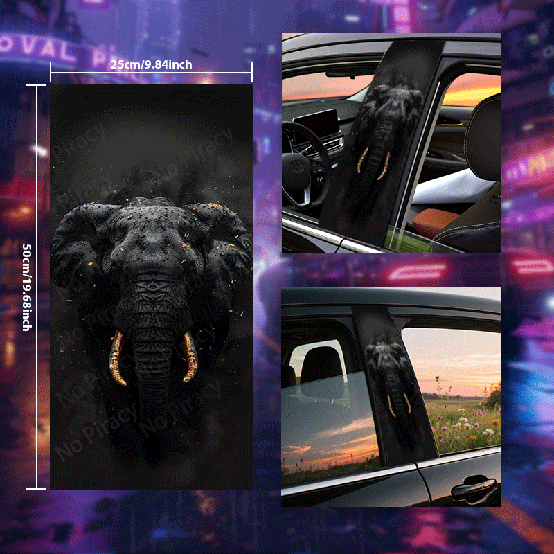 item picture   2pcs car decals b pillar stickers with dark textured elephant pattern suitable for glass metal plastic ceramic wooden   anime fantasy animal space cartoon theme rectangular semi matte