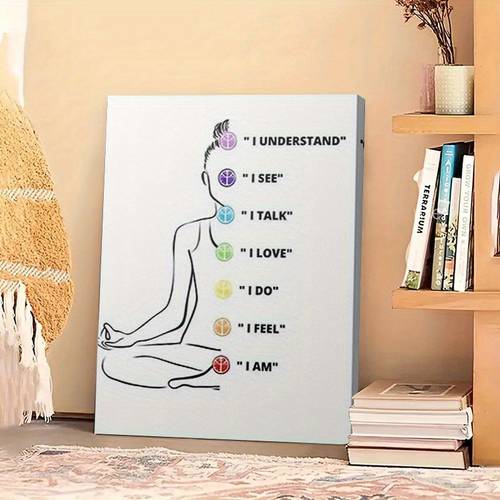1pc guide framed canvas painting yoga art with affirmations recycled wood frame 11 8x15 7 or 15 7x23 6 mindfulness wall decor for studio for beginners chakra
