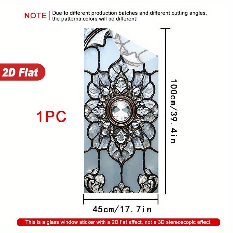 TEMU 1 Rouleau de Film Décoratif Vitrail 2D Cristal , 45×100 cm, Matériau PVC , Autocollant Électrostatique pour Fenêtres et Portes, Non-Adhésif,