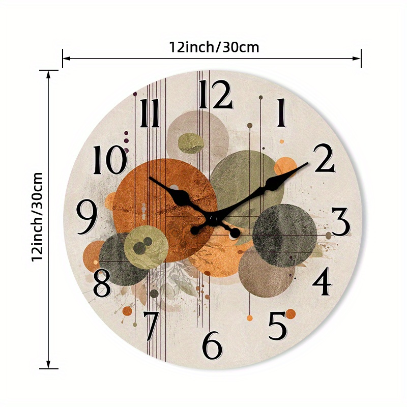 TEMU 1pc Of Non-ticking Wooden Wall Clock With Abstract Circular Designs Featuring . Suitable For Foyer, Kitchen, Home Office, Studio, Or In Sizes