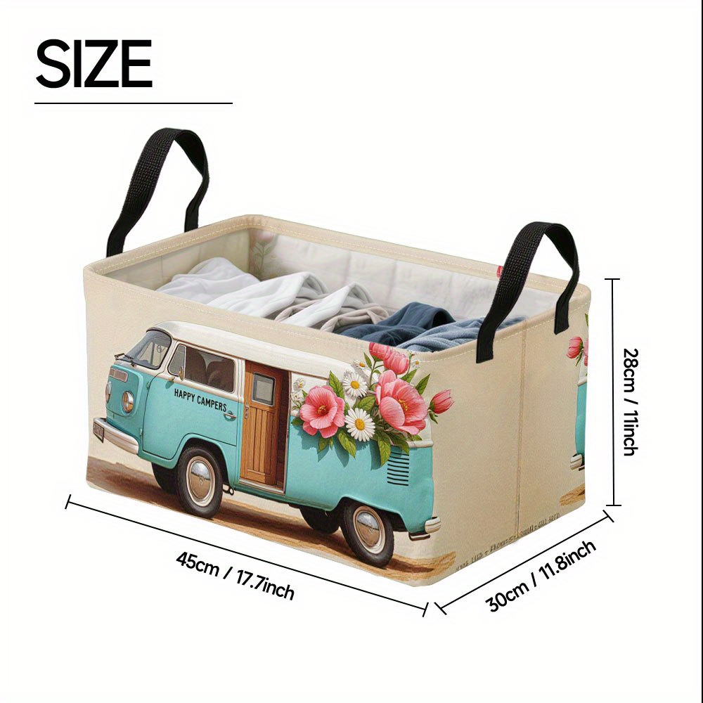 E-shop 1 Stück, Extra großer Blumen--Van Happy Kunstdruck faltbarer quadratischer Wäschekorb aus robustem Oxford-Material, vielseitige Aufbewahrungsbox