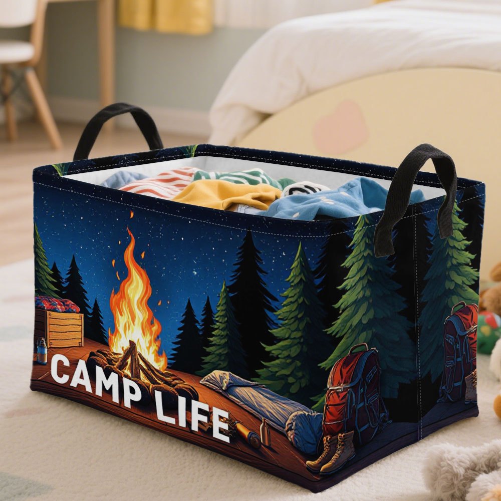 TEMU 1pc Extra Large Foldable Campfire Adventure Storage Hamper - Square Oxford Fabric With Metal Frame, " Design For Yoga, Meditation, And Wellness Accessories, Camping Decor