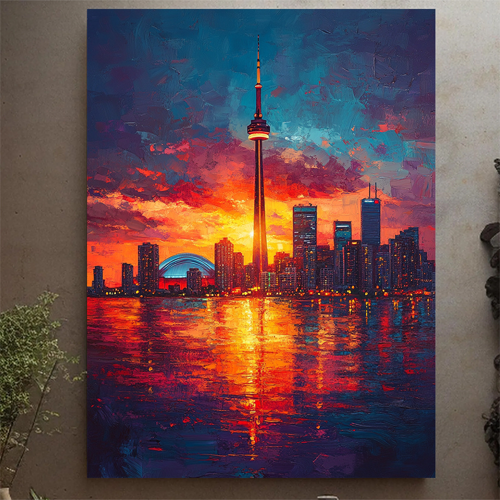 TEMU sur toile 2D plat, 2D plat, plan 2D, une seule pièce de la vue colorée de de Toronto avec CN, design moderne, de , robuste et durable, surface
