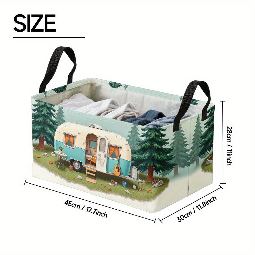 TEMU 1pc Panier de Rangement d'Art Large pour Camping-Car - Bac Oxford Carré avec Cadre Métallique, Tissu Polyester Durable & Poignées Solides,