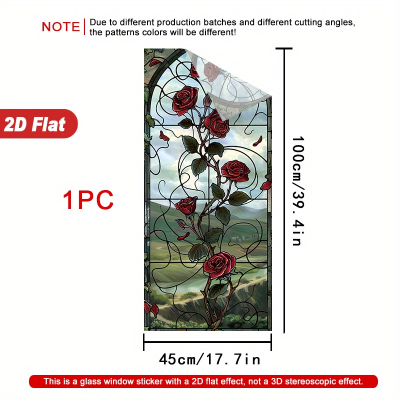 TEMU 1 Rouleau de Film Adhésif Décoratif 2D Roses , 45×100 cm, Matériau PVC , Autocollant Électrostatique pour Vitres – Idéal pour Maison, Bureau,