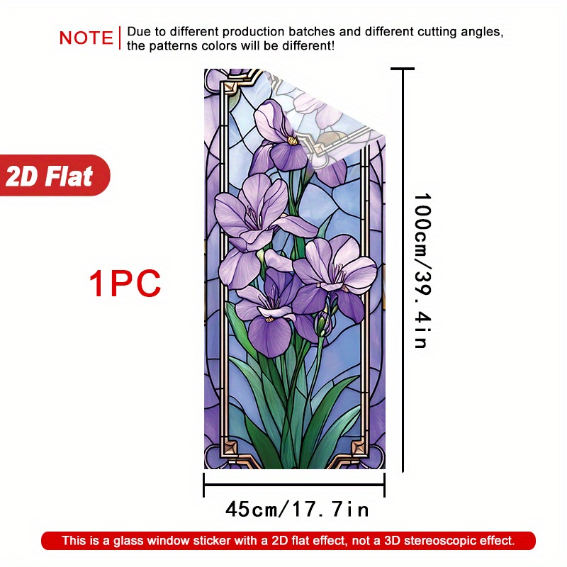 TEMU 1 Roll 2d Purple Floral Stained Glass Window Film, 45×100cm, Frosted Pvc Material, Electrostatic Adhesive Decorative Window Cling, Glass Sticker