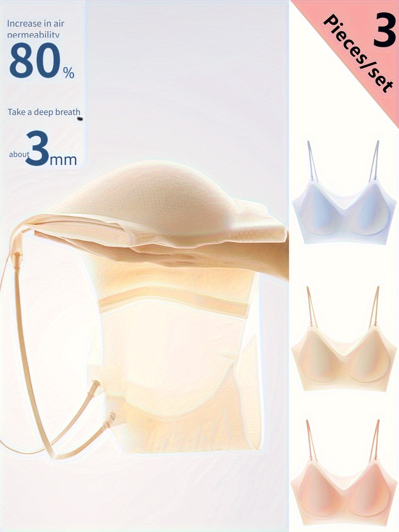 3pcs ultra thin seamless underwire free womens bra with push up anti sagging breathable camisole Product details 0