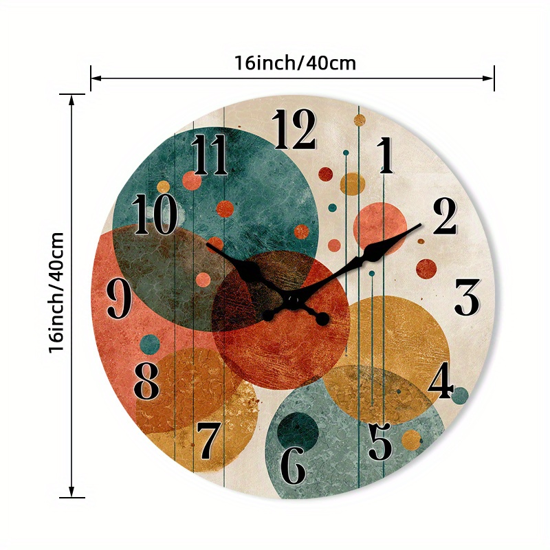 TEMU 1 Stück Holz-Wanduhr ohne - Abstraktes geometrisches Kreisdesign, moderner Kunststil, 10/12/14 Zoll, batteriebetrieben (AA nicht enthalten) für