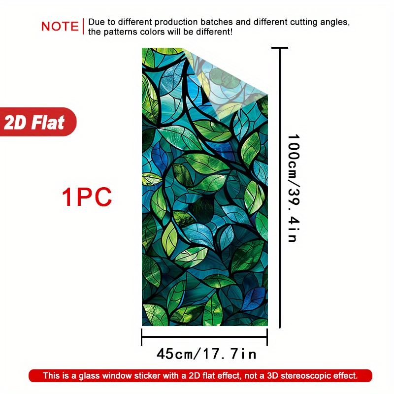 TEMU 1 Rollo de Película Decorativa para Ventanas con Diseño de Hoja en Vidrio Manchado 2D, 45×100 cm, Material PVC Esmerilado, Adhesivo