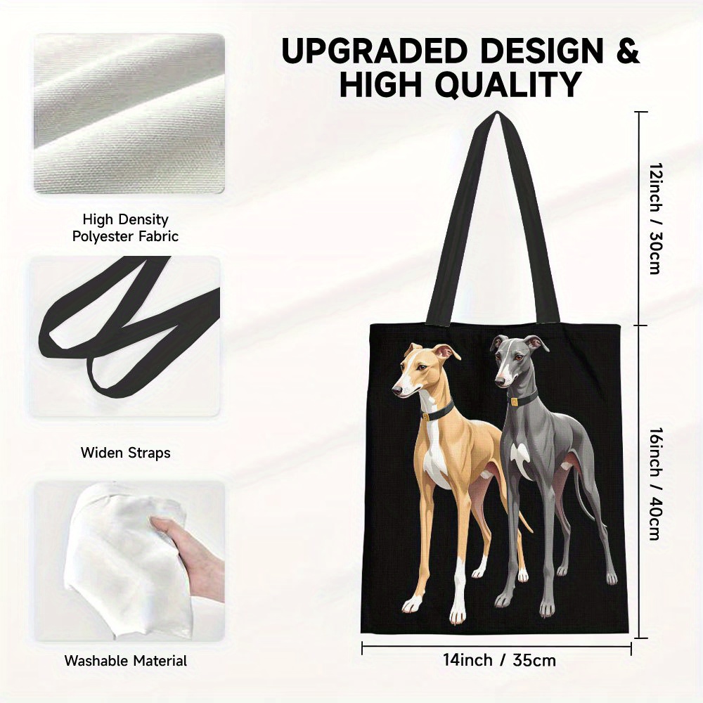 TEMU 1pc Stylish Greyhound Dogs Graphic Print Polyester Shoulder Bag For Women - Reusable Grocery Tote, Durable Rectangular Design For Shopping,