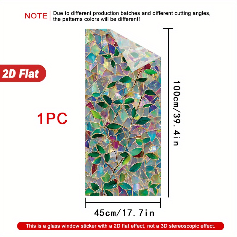 TEMU Film Fenêtre 2D Plat - 2D Plat - 1 Rouleau de Film Fenêtre 2D Coloré Motif Mosaïque Feuille Mesurant 45×100CM, Fabriqué en PVC Dépoli, Doté d'