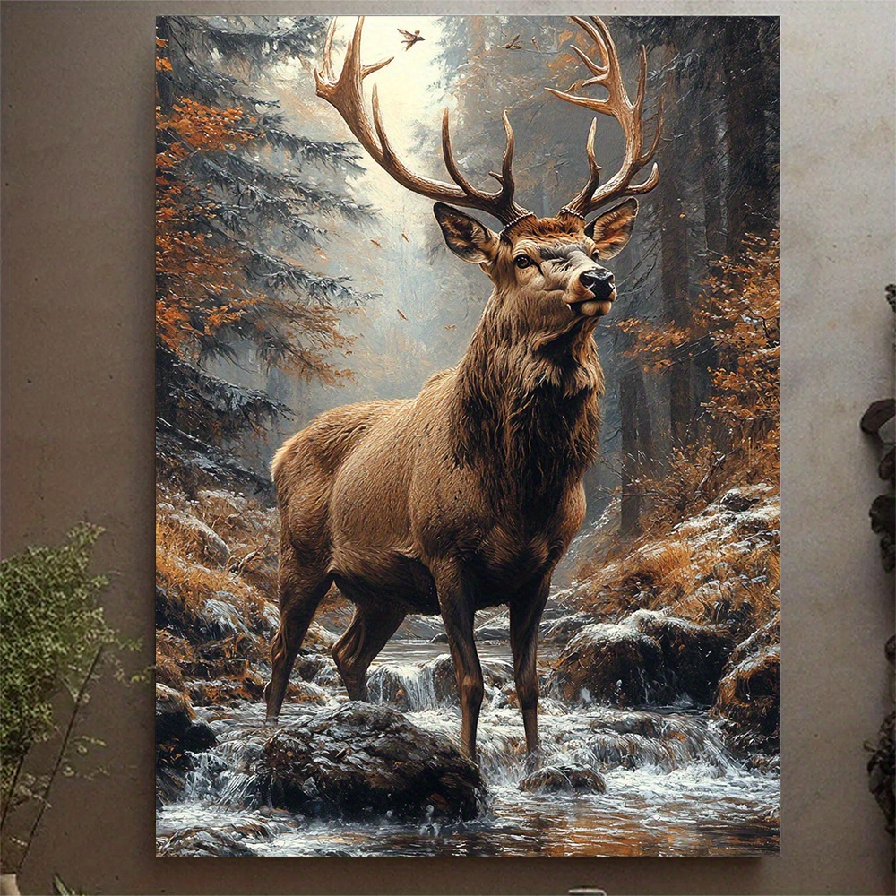 TEMU Art mural plat 2D, 2D plat, 2D plat, 1 pièce, impression sur toile encadrée d'un dans une forêt, mesurant 12X16 pouces. Il représente un dans un