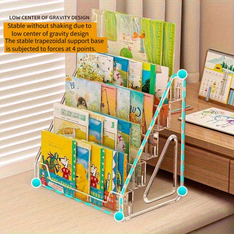 3 tier 5 tier bookshelf desktop storage   magazine stepped acrylic display rack bedside reading book stand details 1
