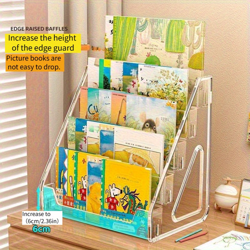 3 tier 5 tier bookshelf desktop storage   magazine stepped acrylic display rack bedside reading book stand details 2