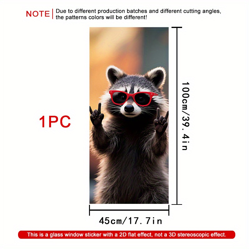 TEMU 1 Roll 2d Raccoons Wearing Red Glasses Window Film 45×100cm, Frosted Pvc Material, Electrostatic Decorative Window Film, Glass Window Sticker,