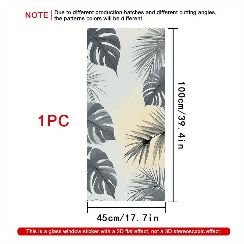 TEMU 2D Flach, 1 Rolle 2D Tropische Blätter Fensterfolie, 45×100 cm, Mattes PVC-Material, Elektrostatische Klebefolie, Dekorative Fensterfolie, Nicht