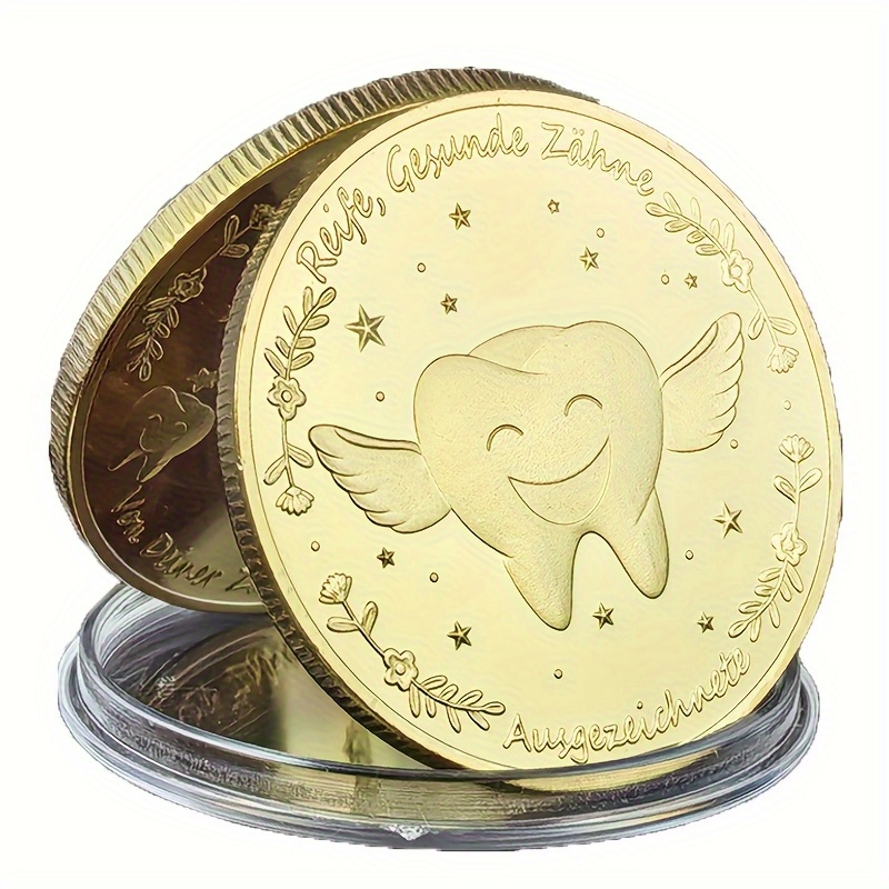 Image of Replica Coin 1pc Cute Tooth Fairy Commemorative Coin, Gold-plated Iron, With Engraved Message & Fairy Design - Ideal For Birthday & Holiday Gifts, Collectible Keepsake, Tooth Fairy Deco