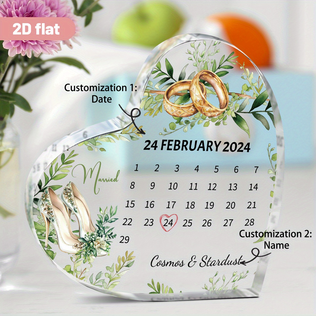 TEMU 2d Flat - [2d Flat] 1pc A Flat, Two-dimensional Acrylic Plaque Shaped Like A Heart, Customized And Anniversary Dates, Featuring An Elegant .