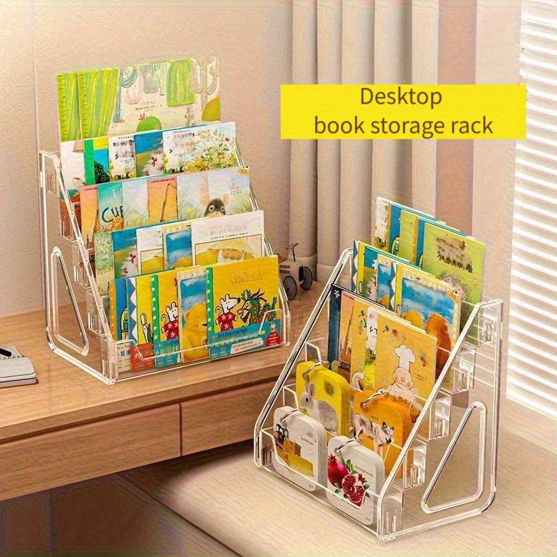 3 tier 5 tier bookshelf desktop storage   magazine stepped acrylic display rack bedside reading book stand details 0