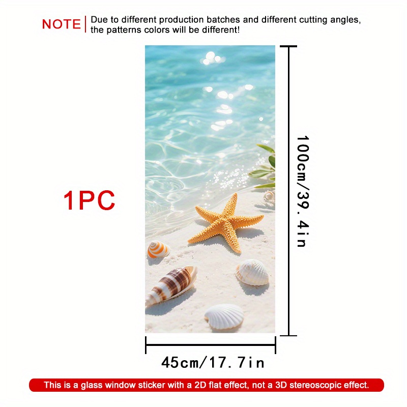 TEMU 1 Roll 2d Beach Scene Window Film, 45×100cm, Frosted Pvc Material, Electrostatic Adhesive Decorative Window Film, Glass Sticker, Suitable For