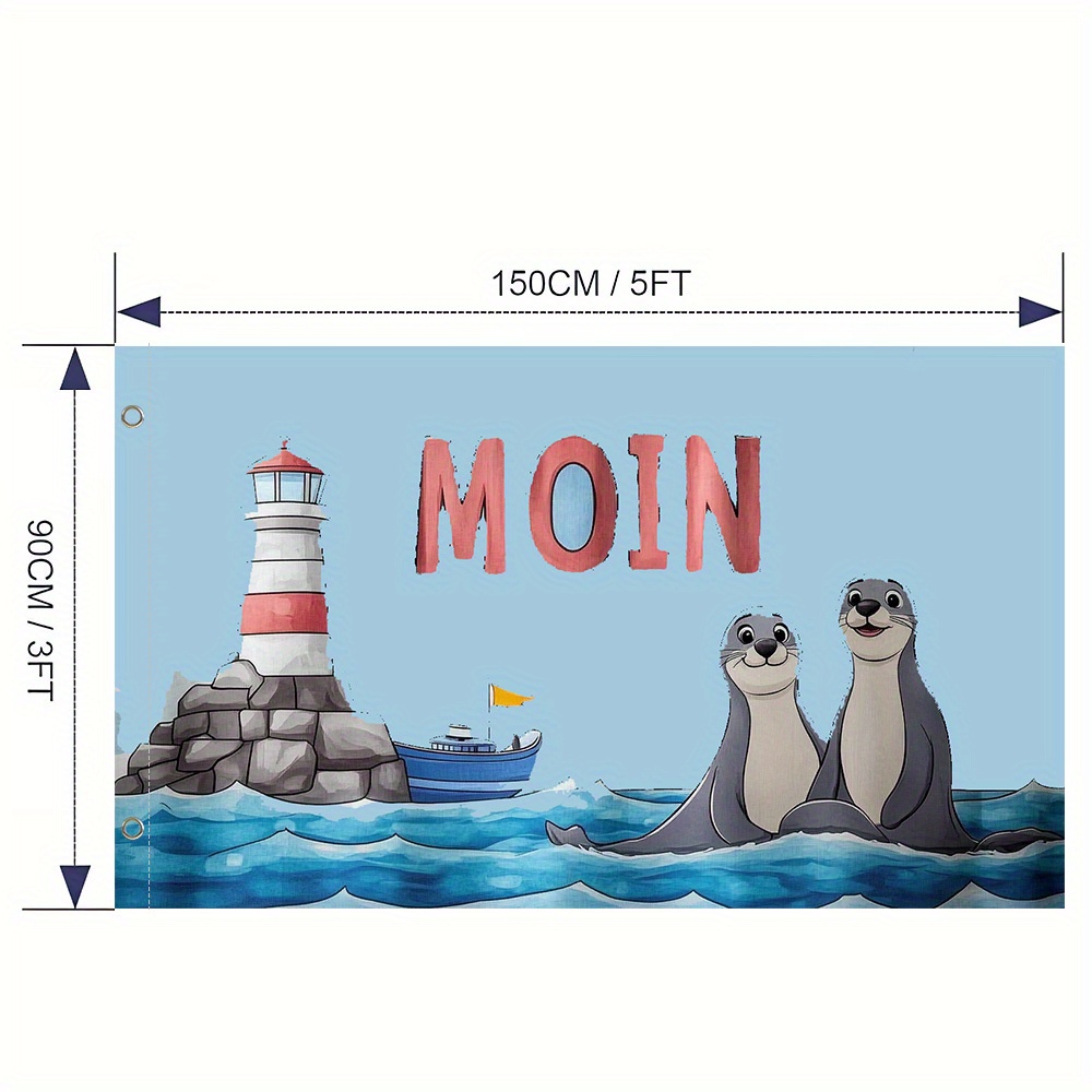 E-shop ., Cartoon Flagge Moin Moin Siegel , für Garten- und Hofdeko - Einweihung und Gartenliebhaber, Reisedekoration