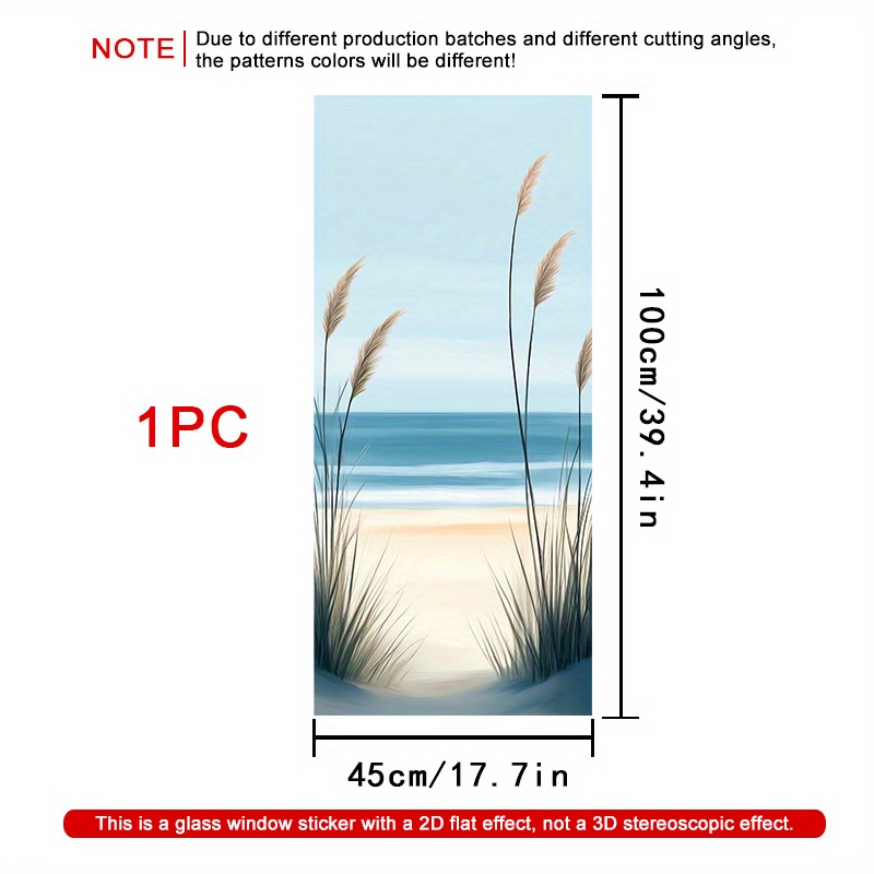 TEMU 1 Roll (45x100cm/17.7x39.4in) Beach Window Film - Static Cling Window Decoration With Ocean Waves, Shore - Frosted Privacy Film For Home,