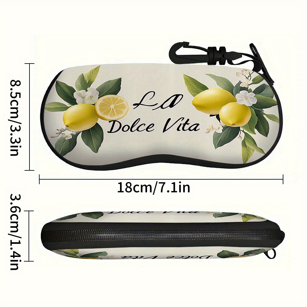 E-shop 1 Stück Zitronen- und Blumenmuster Brillenétui - Langlebiger Kunststoff, tragbarer Modestil Brillenbeutel mit schwarzer Kordelverschluss, 2D