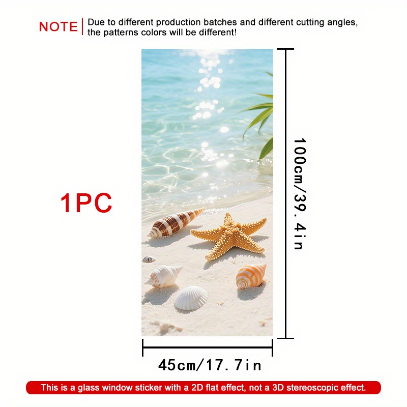 TEMU 1 Roll 2d Beach Scene Window Decal Film - Frosted Pvc Electrostatic Cling, 45x100cm (17.7"x39.4") Removable Decorative Sticker With Seashells &