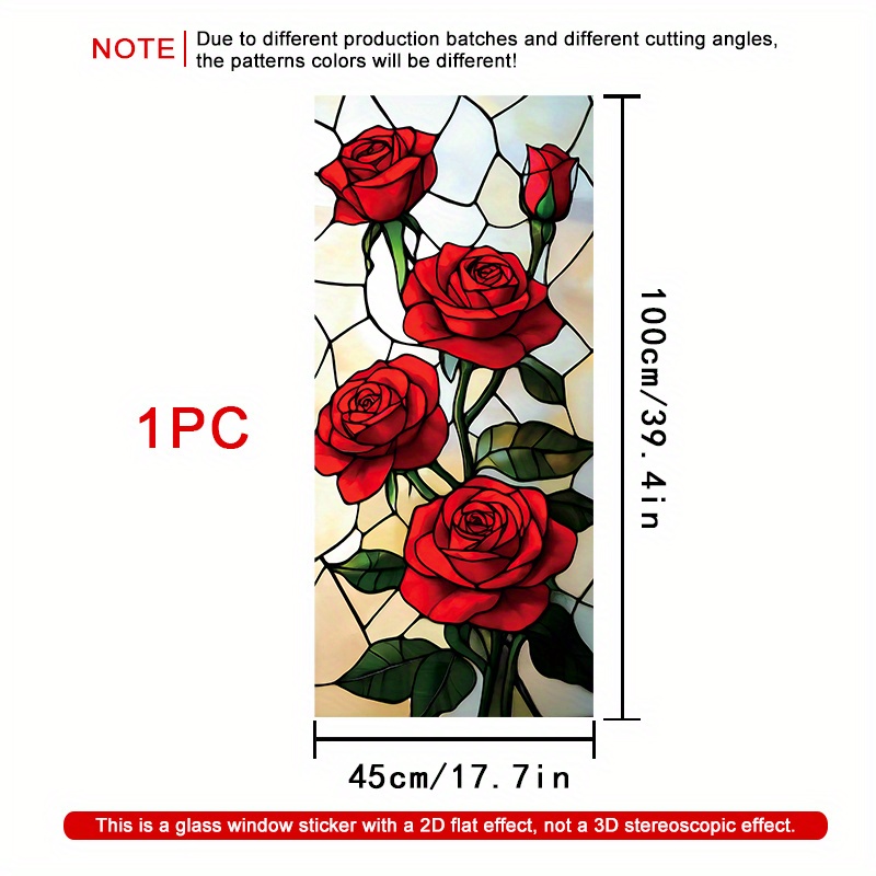 Image of 1 Roll 2d Red Roses Window , 45×100cm, Frosted Pvc Material, Electrostatic Adhesive Decorative Window Sticker, Glass Film For Home, Office, Living Room, Bathroom, Kitchen, And