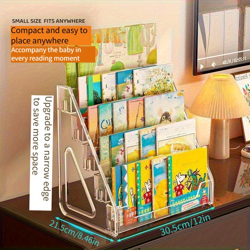 3 tier 5 tier bookshelf desktop storage   magazine stepped acrylic display rack bedside reading book stand details 4