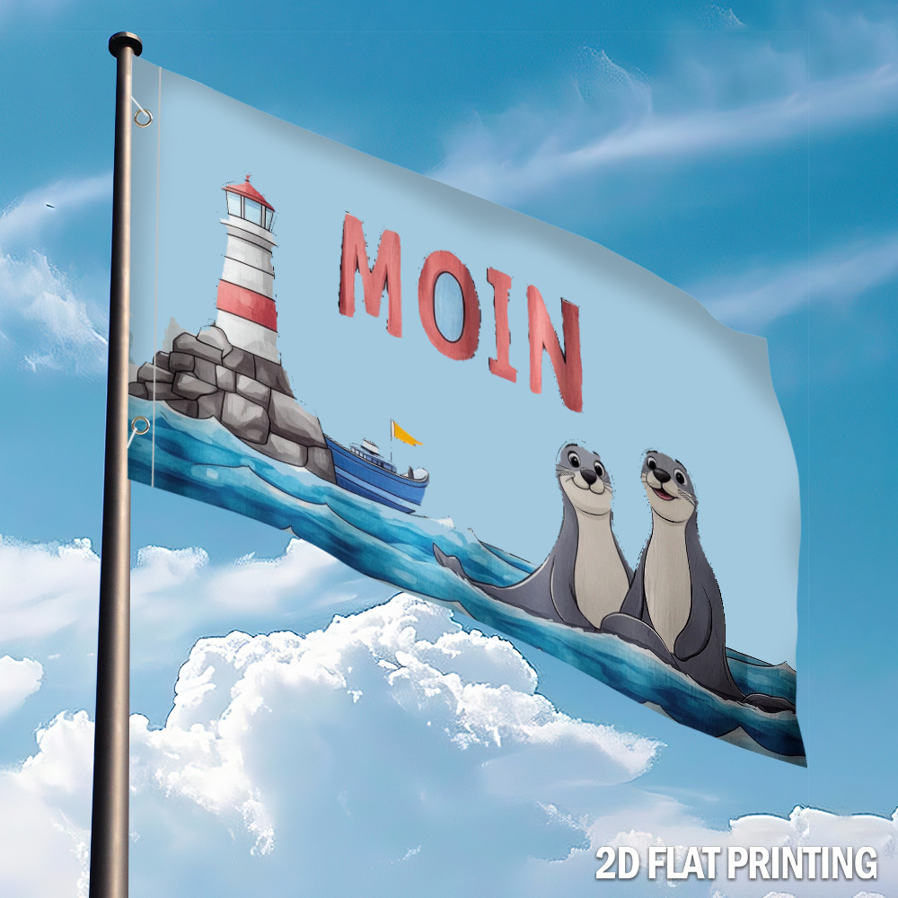 TEMU 1pc Cartoon Flag Moin Moin Seal Lighthouse, Perfect For Garden And Yard Decor - Ideal For Housewarming And Garden Lovers, Travel Decorations