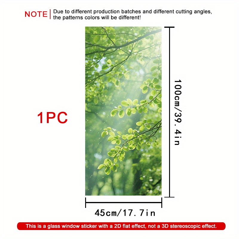 TEMU 2d Flat - 2d Flat - A Roll Of 2d Window Film Featuring Green Leaves, Measuring 45×100cm, Made From Frosted Pvc Material. This Decorative Window